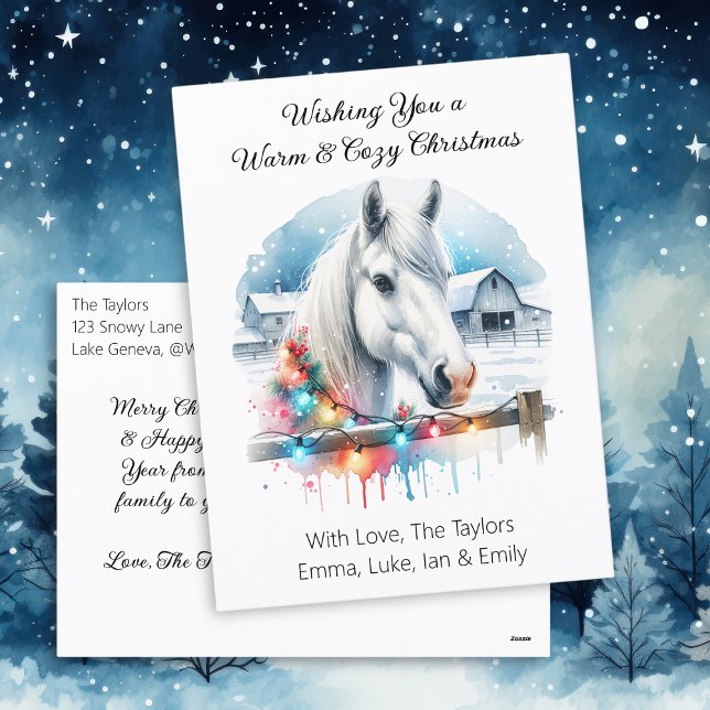 Beautiful White Horse on Farm Christmas Holiday Postcard (Creator Uploaded)
