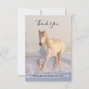 Beautiful White Horse Running in Snow Thank You