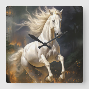 Beautiful White Horse  Square Wall Clock