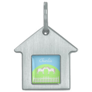 Beautiful White Horses Custom Pet Name ID Tag