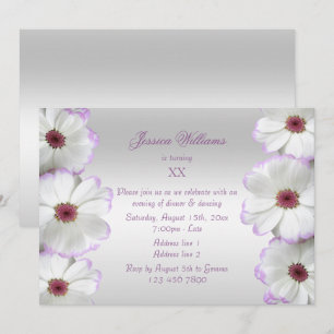 Beautiful White & Lilac Flowers Birthday Invitation