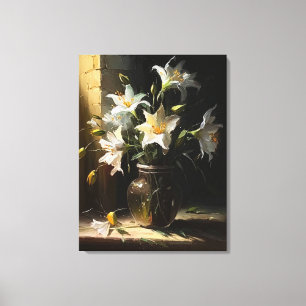 Beautiful White Lilies in Vase Fine Art Canvas Print