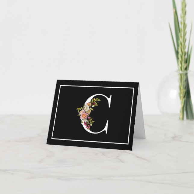 BEAUTIFUL WHITE MONOGRAM C WITH FLORAL ACCENTS NOTE CARD (Front)