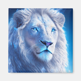 Beautiful White Mystical Lion with Blue Eyes Magnet