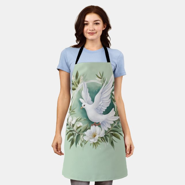 Beautiful White Peace Dove Apron (Worn)