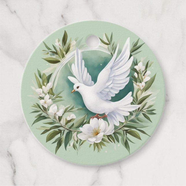 Beautiful White Peace Dove Favour Tags (Front)