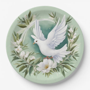 Beautiful White Peace Dove Paper Plate