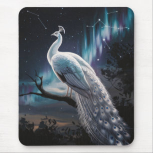 Beautiful White Peacock Aurora Borealis Scenic Mouse Pad