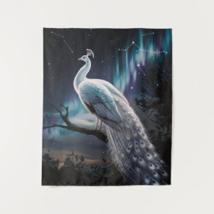 Beautiful White Peacock Aurora Borealis Scenic Tapestry
