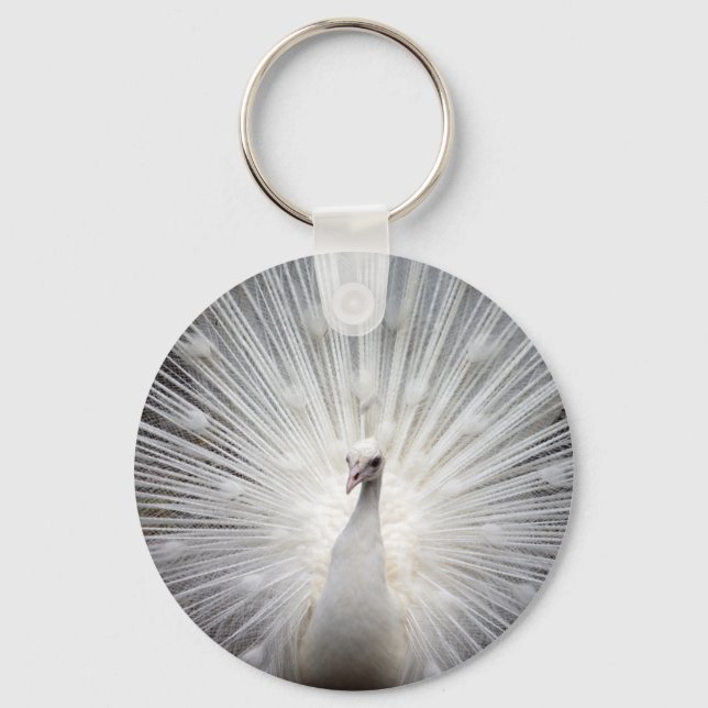 Beautiful white peacock key ring (Front)