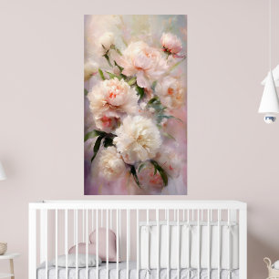Beautiful White & Pink Peonies On Pink Background Poster