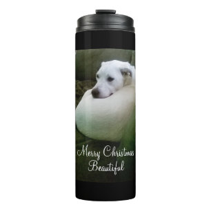 Beautiful White Puppy Dog Curled Up Christmas Thermal Tumbler