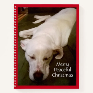 Beautiful White Puppy Dog Sleeping Christmas Red Notebook