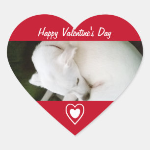 Beautiful White Puppy Dog Sleeping Red Heart Heart Sticker