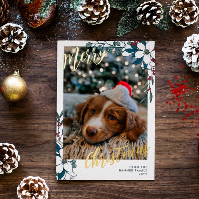 Beautiful White Red Florals Photo Merry Christmas (Creator Uploaded)