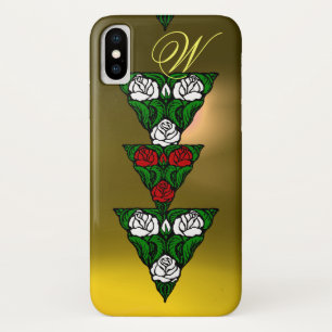 BEAUTIFUL WHITE  RED ROSES TRIANGLE MONOGRAM iPhone X CASE