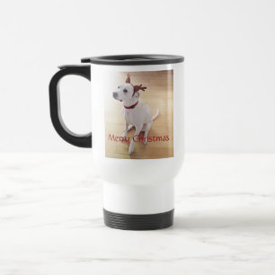 Beautiful White Reindeer Puppy Dog Christmas Travel Mug