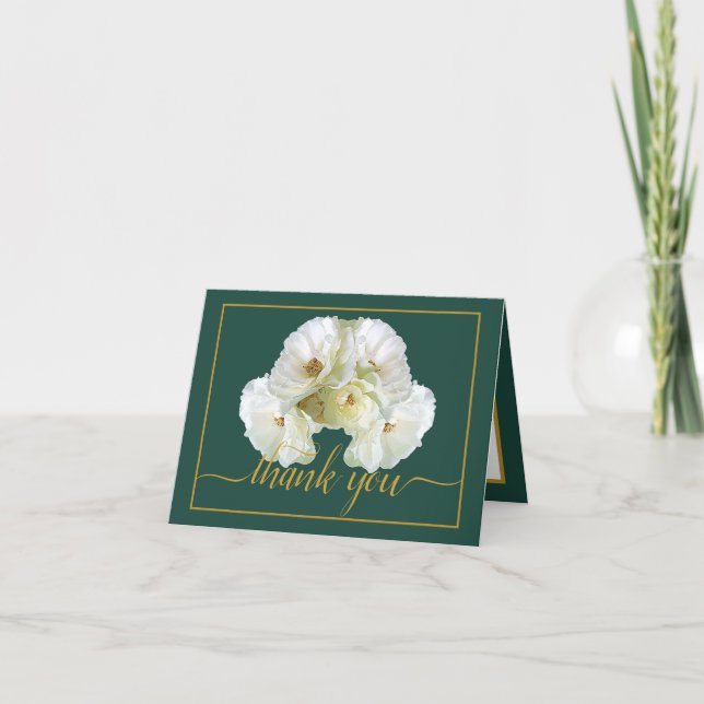 Beautiful White Rose Colour Backdrop Chic Thank Yo Card (Front)