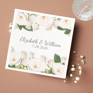 Beautiful White Rose Elegant Romantic Wedding Napkin