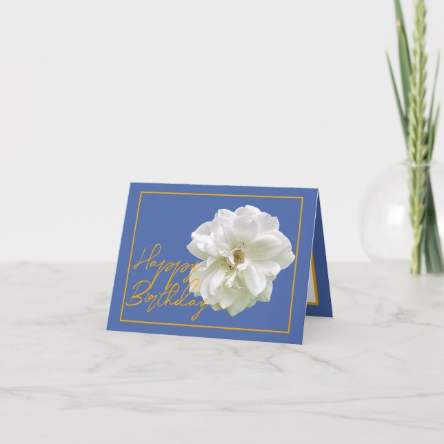 Beautiful White Rose Flower Pretty Happy Birthday Card (Front)
