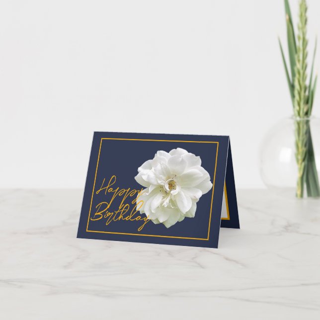 Beautiful White Rose Flower Pretty Happy Birthday Card (Front)