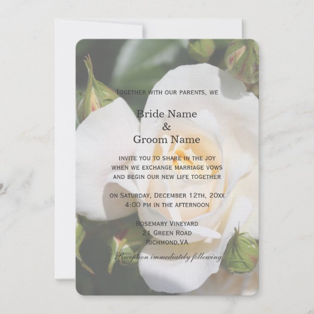 Beautiful white rose flower wedding invitations. invitation (Front)
