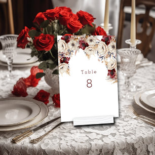 Beautiful White Roses  Burgundy Poppies  Table Number