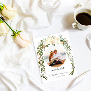 Beautiful White Roses Floral Save The Date
