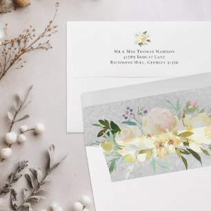 Beautiful White Roses Floral Wedding Envelope
