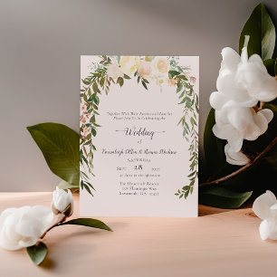 Beautiful White Roses Floral Wedding Invitation