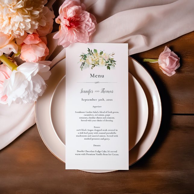 Beautiful White Roses Floral Wedding Menu (Creator Uploaded)