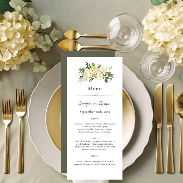 Beautiful White Roses Floral Wedding Menu (Creator Uploaded)