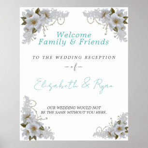 Beautiful White Roses Lace and Pearls Poster