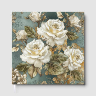 Beautiful White Roses on Blue Guest Book