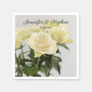 Beautiful White Roses Photo Of Flowers Wedding Napkin