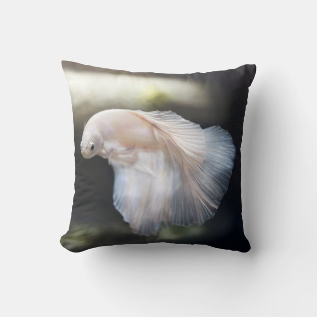 Beautiful White Siamese Betta Fighting Fish Cushion (Front)