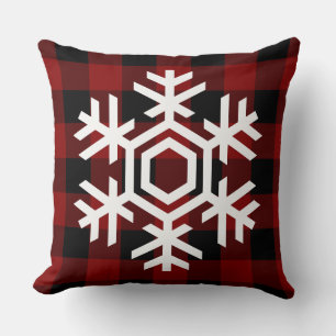 Beautiful white snowflake Christmas Buffalo plaid Cushion