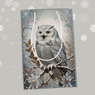 Beautiful White Snowy Owl Winter Theme Medium Gift Bag
