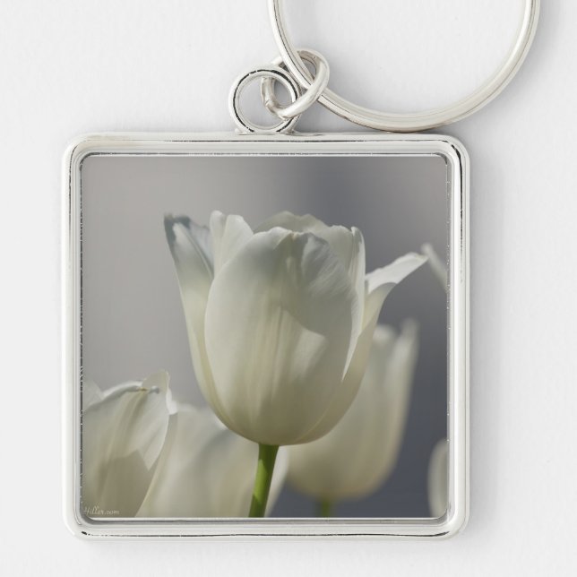 Beautiful White Spring Tulips Key Ring (Front)