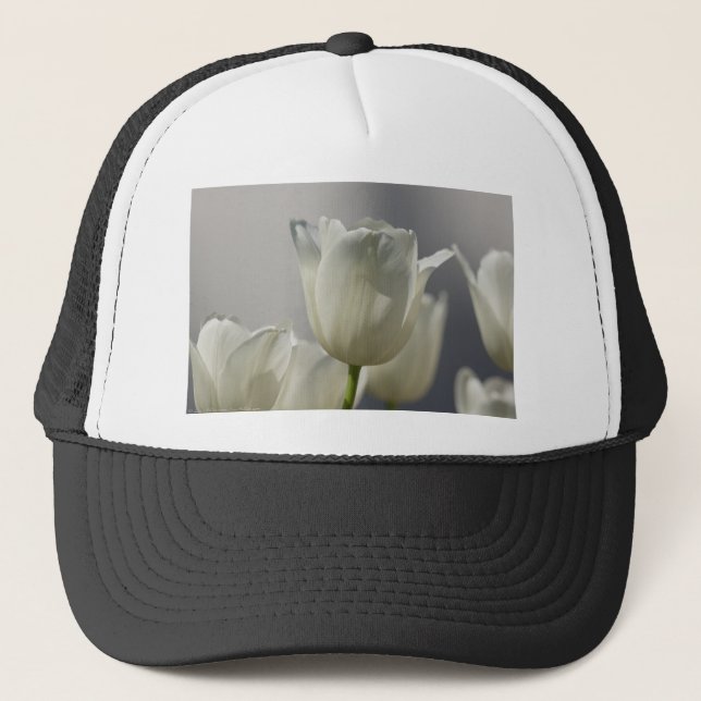 Beautiful White Spring Tulips Trucker Hat (Front)