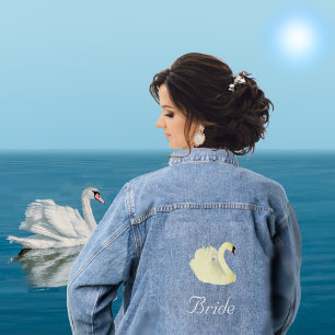 Beautiful White Swan Bride Denim Jacket