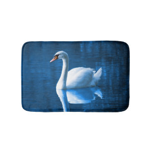 Beautiful white swan in water bath mat