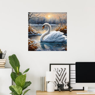Beautiful White Swan On A Lake Poster