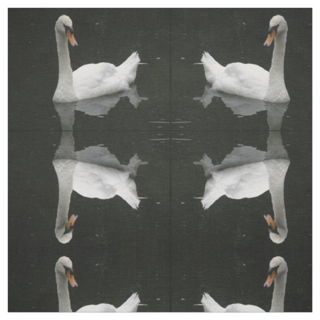 Beautiful White Swan Patterned Animal Fabric (Swatch)