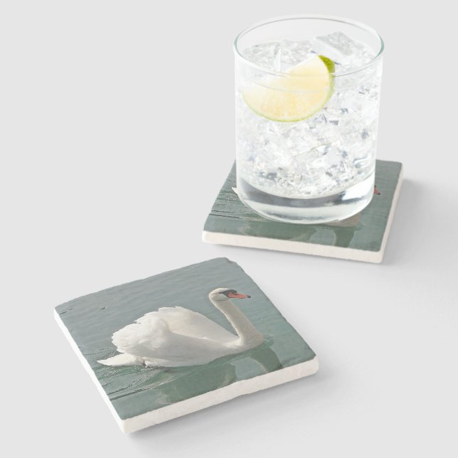 Beautiful white swan stone coaster (Side)
