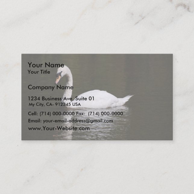 Beautiful White Swan Swimming In Lake Water Business Card (Front)