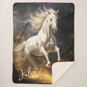 Beautiful White Thoroughbred Horse Sherpa Blanket