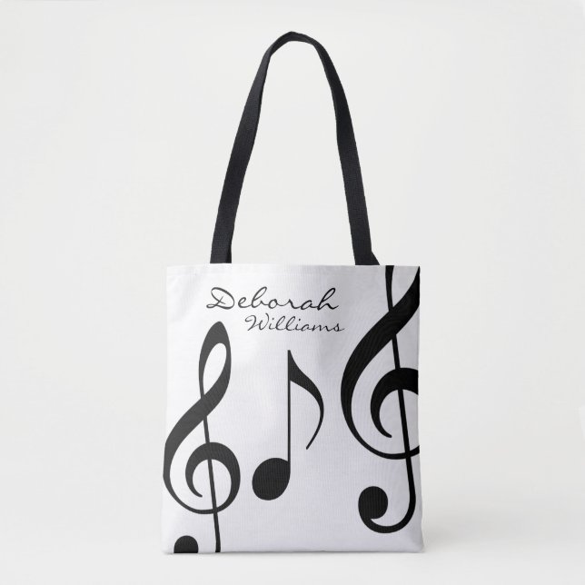 beautiful white tote-bag with black musical notes tote bag (Front)