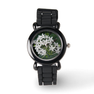 Beautiful White Tropical Flower Watch with Numbers