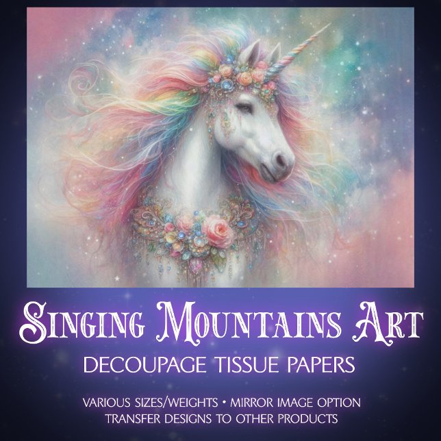 Beautiful White Unicorn Rainbow Mane Decoupage  Tissue Paper (Creator Uploaded)